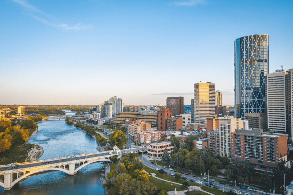 A photo of downtown Calgary looking over the Bow River